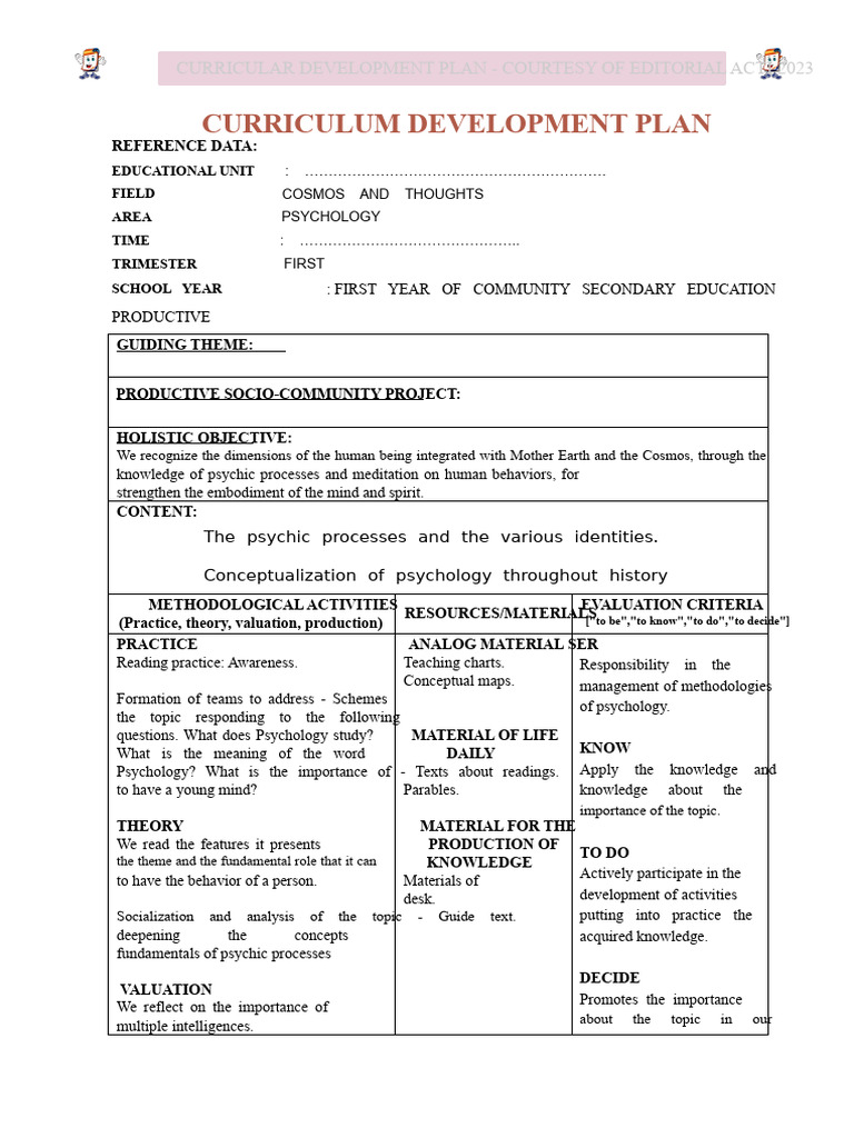 Curriculum Development Plan for Psychology | PDF | Psychology | Adolescence