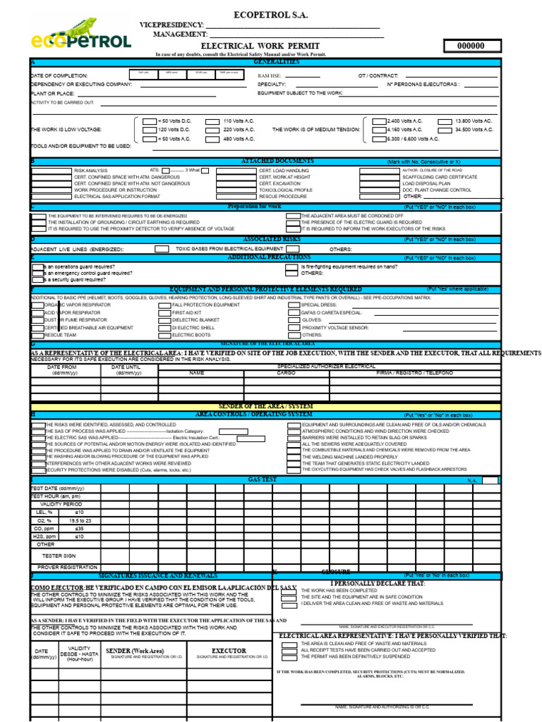Electric Work Permit Format | PDF