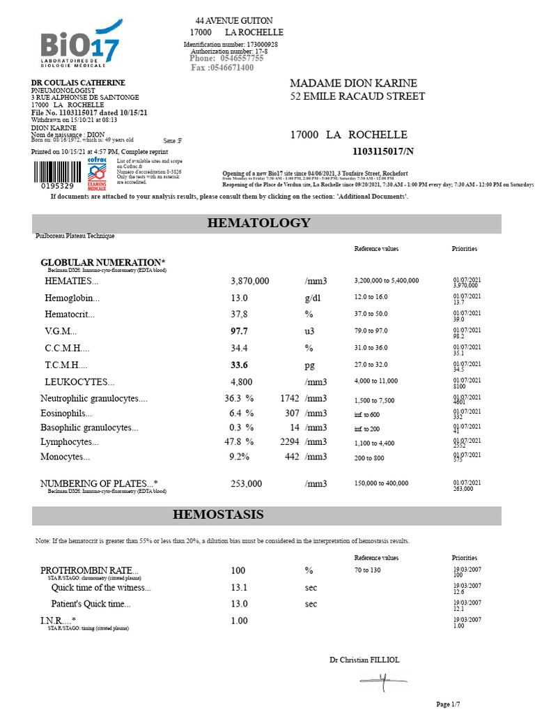 1103115017_Result report 6 | PDF | Medical Specialties | Hematology