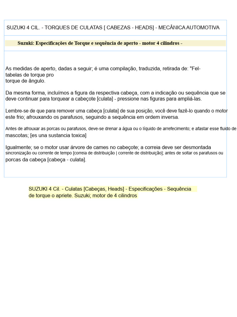 Torques de Culatras Suzuki 4 Cilindros | PDF | Eixo | Parafuso
