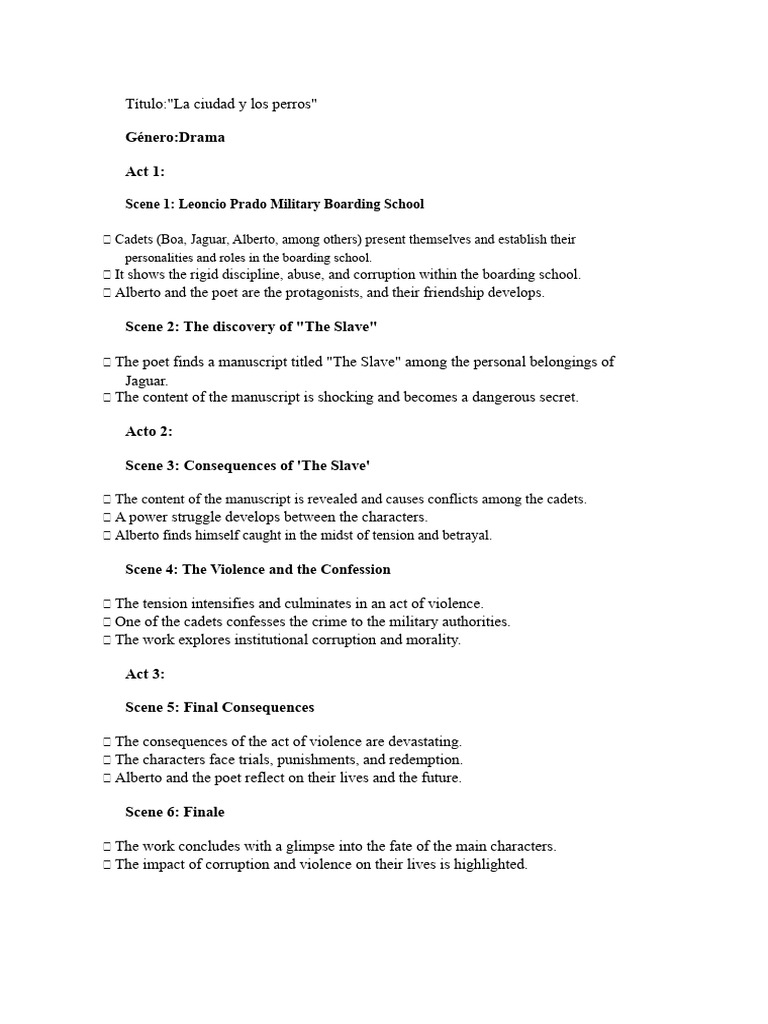 The City and The Dogs Script | PDF