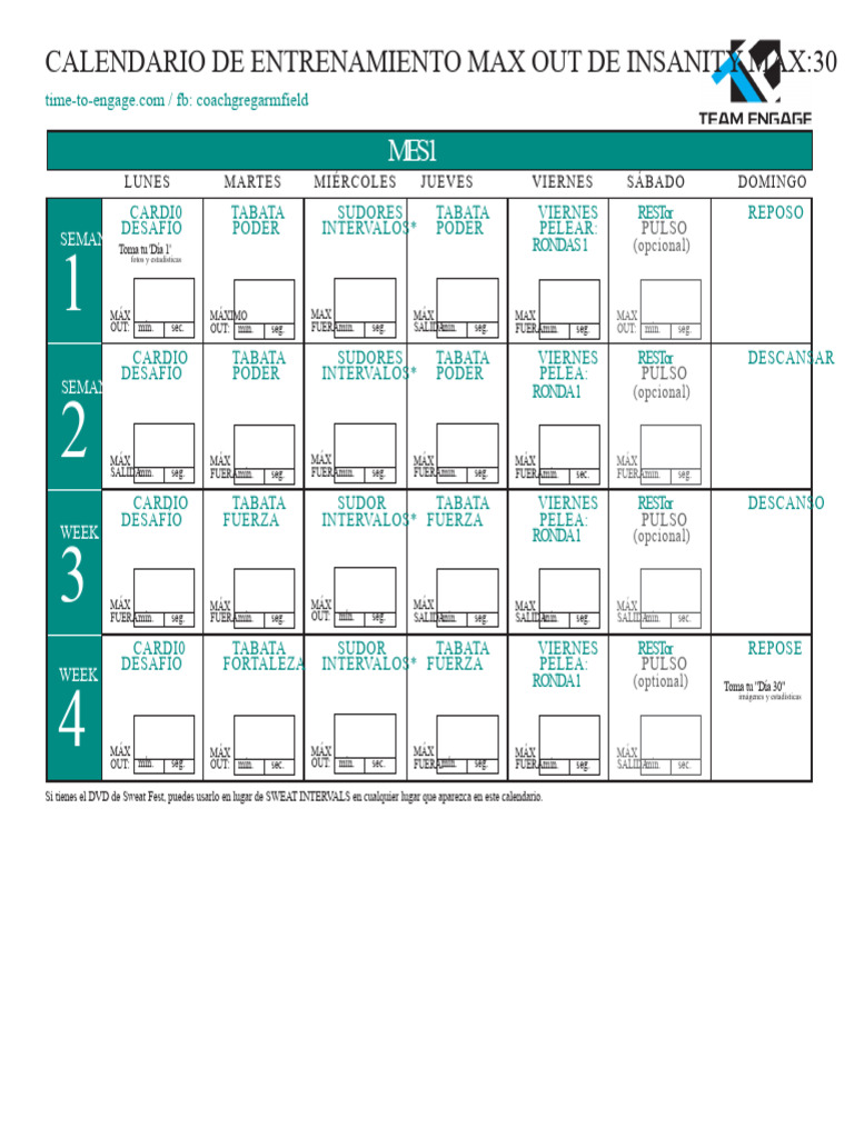 Calendario de Entrenamiento Insanity MAX:30 | PDF