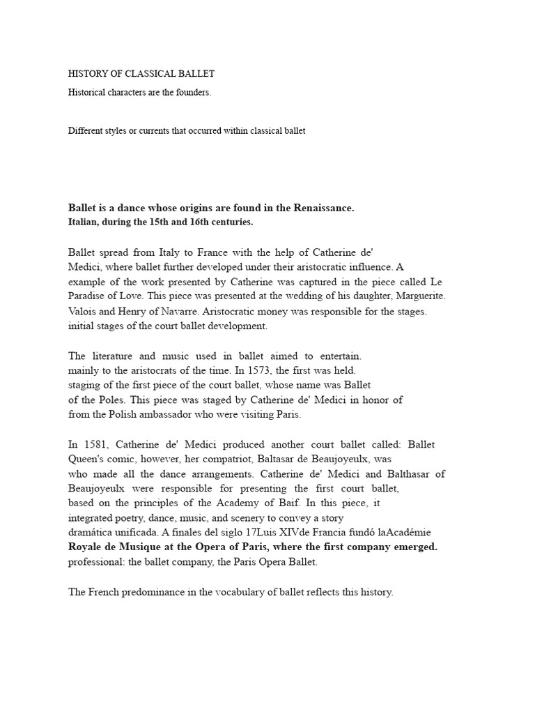 Evolution of Classical Ballet History | PDF | Ballet | Concert Dance