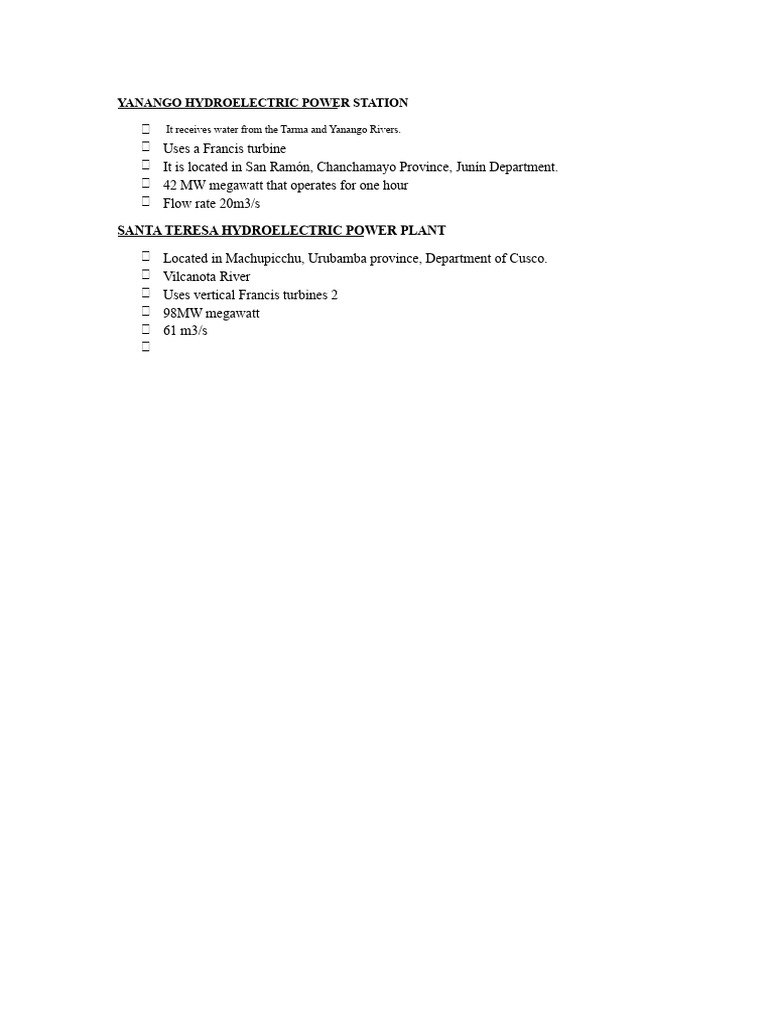 Yanango Hydroelectric Power Station | PDF