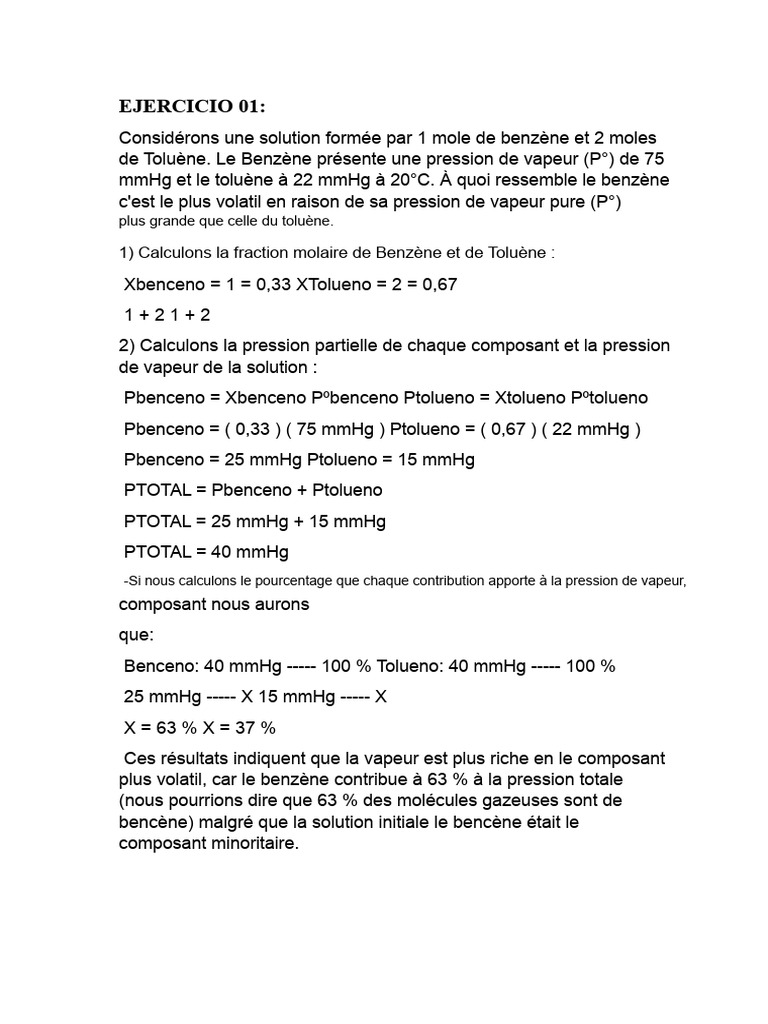 Calculs de pression de vapeur et osmose | PDF | Osmose | Chimie physique