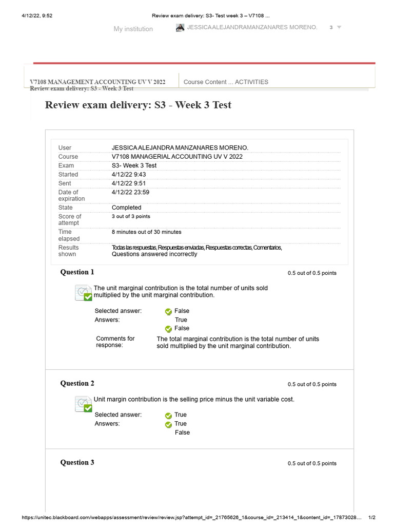 Review Exam Delivery - S3 - Week 3 Test - V7108 .. | PDF | Financial ...