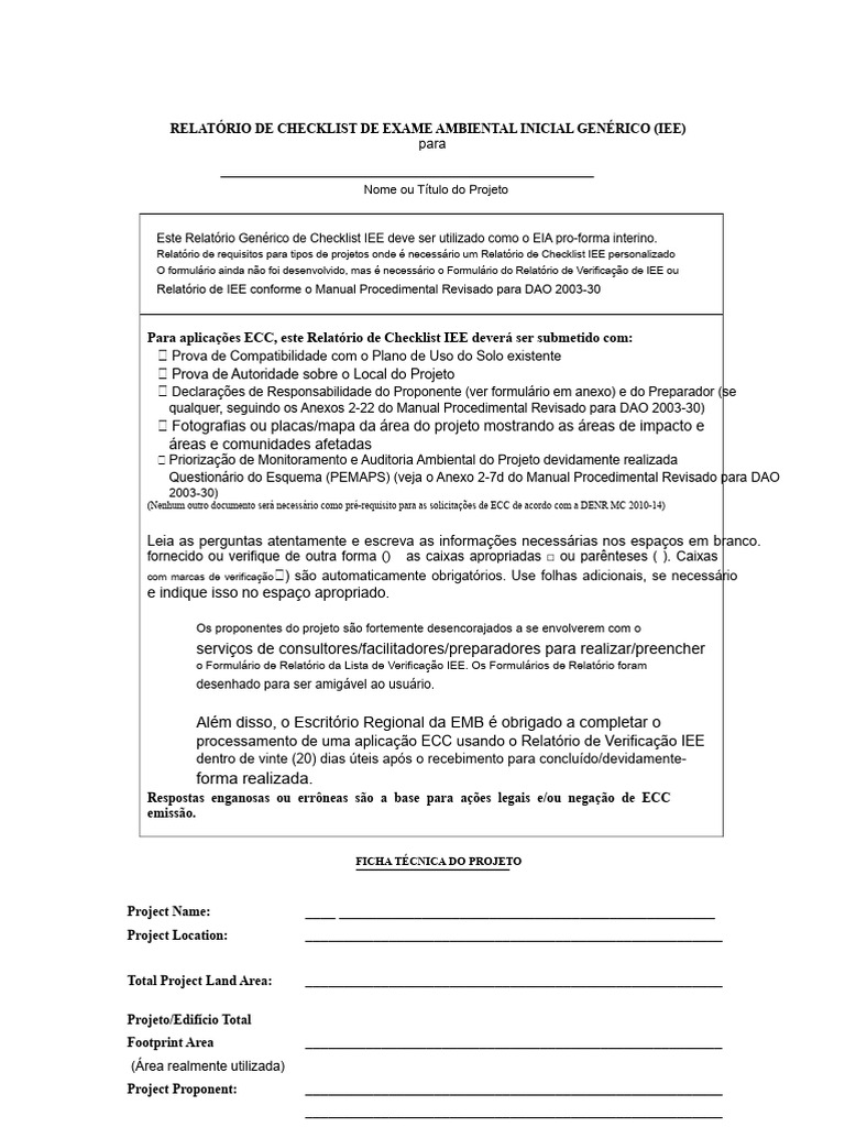 IEE Checklist Form PDF | PDF | Mitigação das mudanças climáticas ...