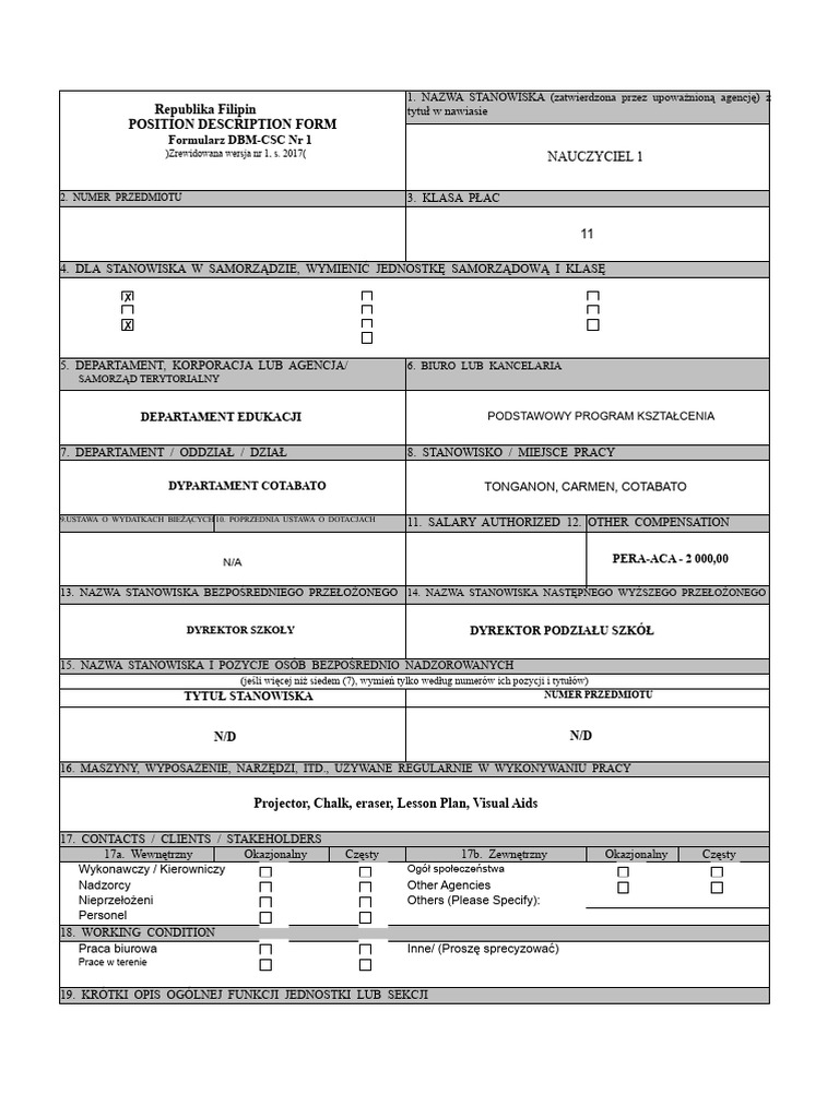 DBM-CSC Formularz NR 1 Formularze Opisów Stanowisk | PDF