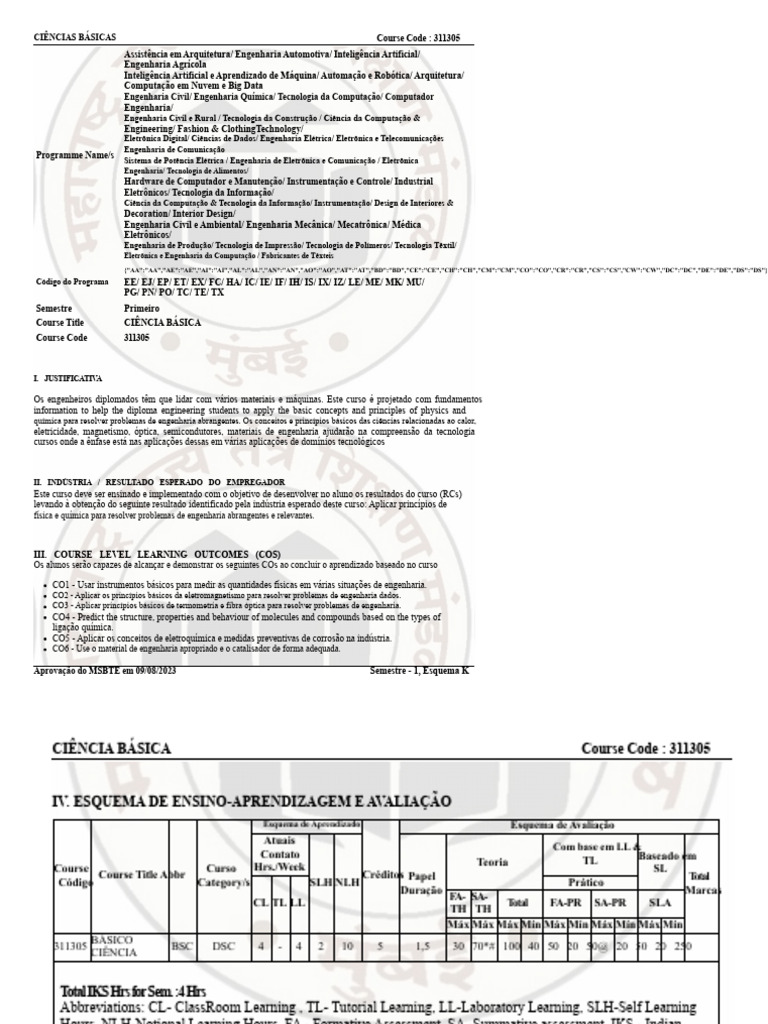 311305-Plano de Estudos de Ciências Básicas | PDF | Engenharia ...
