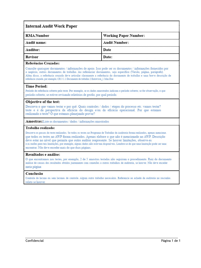 Modelo de Papel de Trabalho de Auditoria | PDF