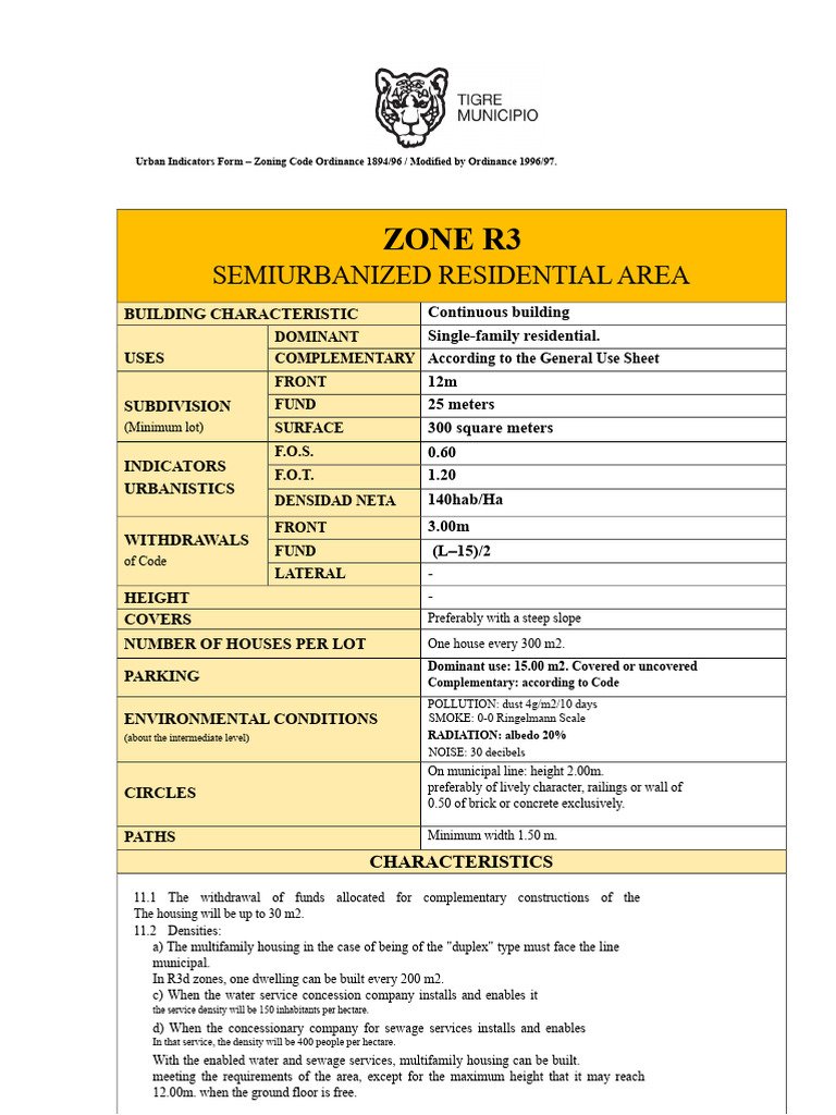 Zone R3: Semiurbanized Residential Area | PDF