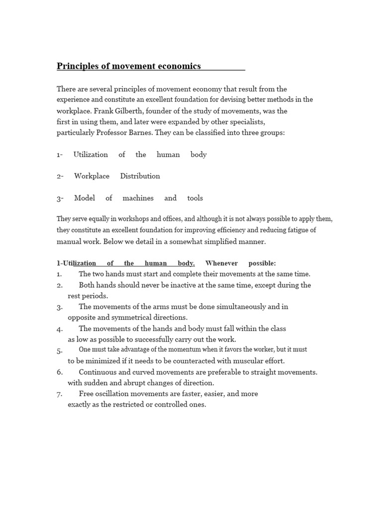 Movement Economics Principles Explained | PDF | Machines | Tools