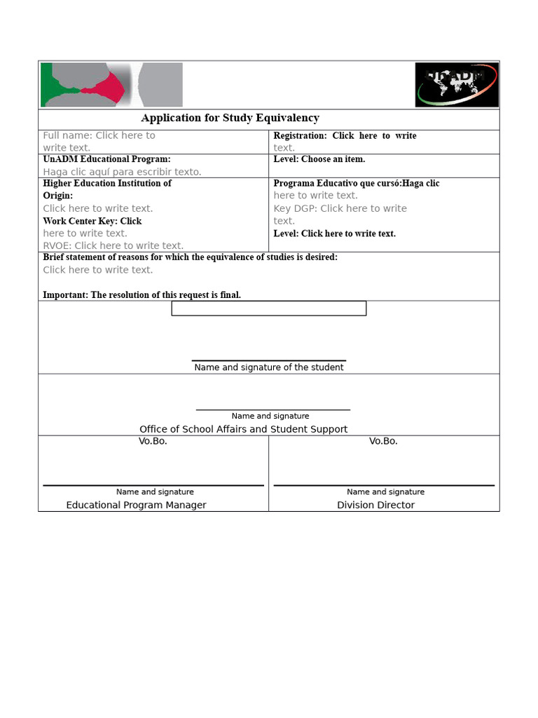 Application Format For Study Equivalence 2016 | PDF