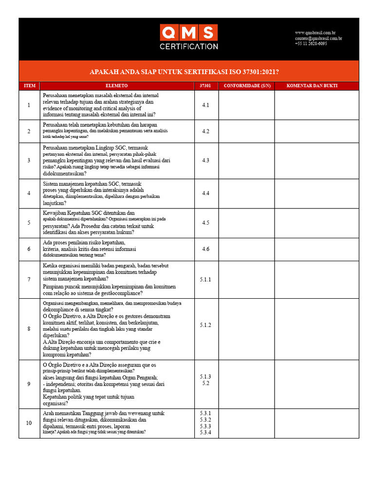 Checklist Sertifikasi ISO 37301 | PDF