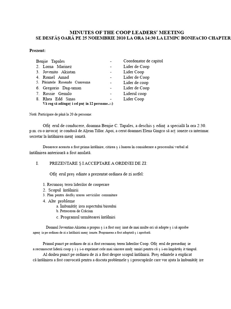 C) - Procesele-Verbale Ale Întâlnirilor (Exemplu) LTMPC | PDF