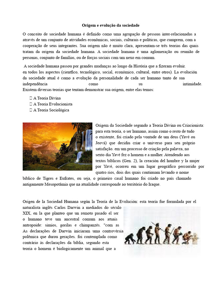 Teorias sobre a Origem da Sociedade | PDF | Sociedade | Evolução