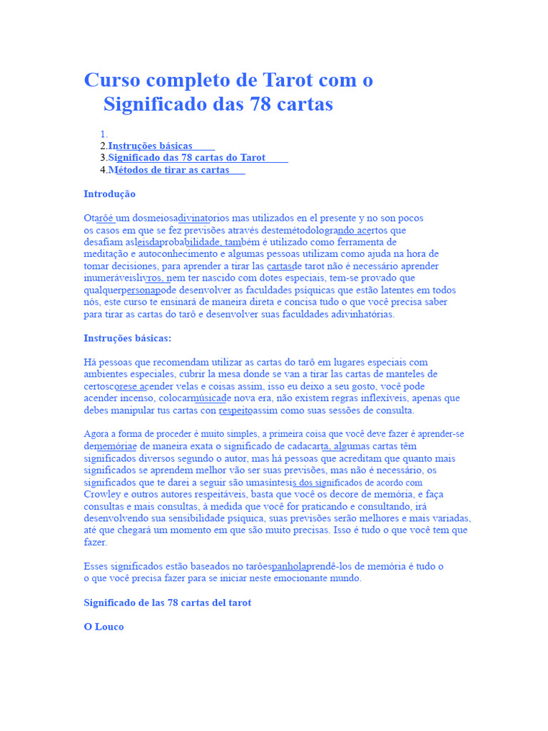 Curso Completo de Tarot: Significado das Cartas | PDF | Tarô | Amor