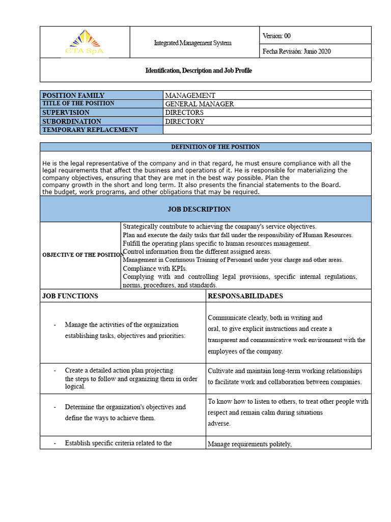 General Manager Job Profile Overview | PDF | Regulatory Compliance ...