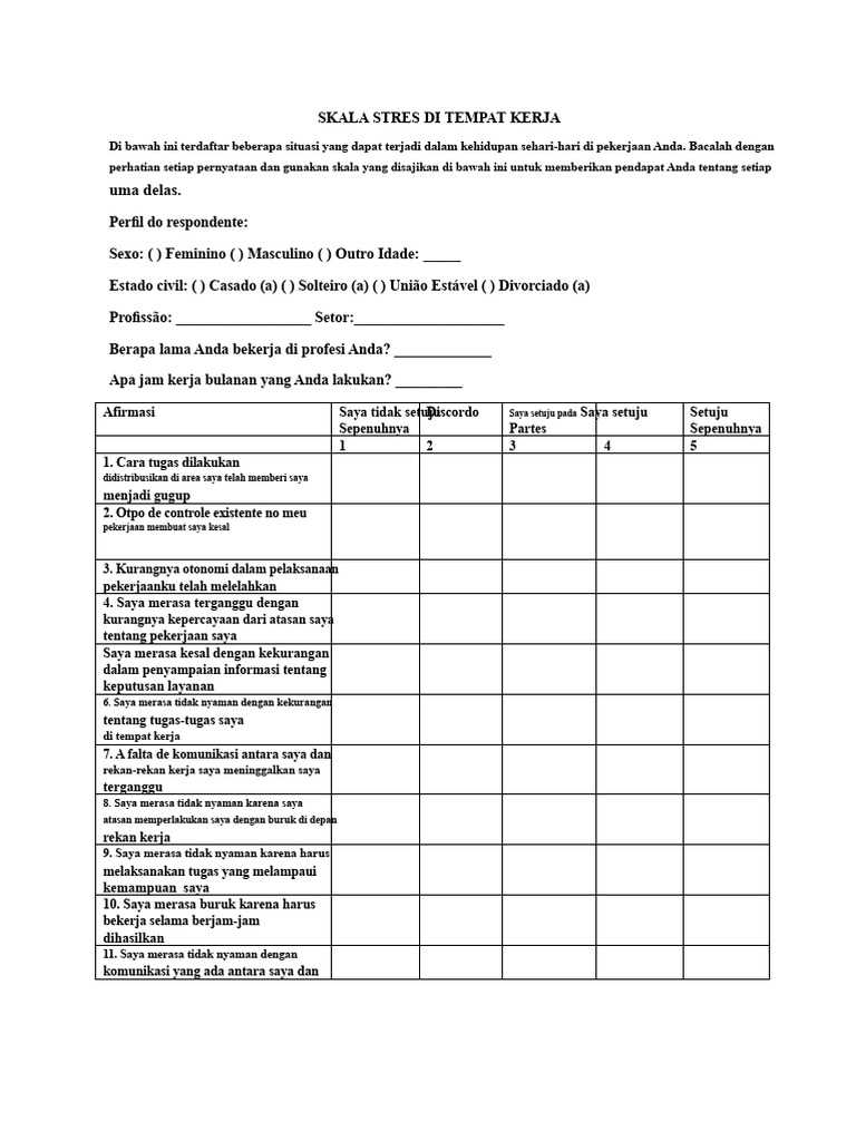 Skala Stres dan Kecemasan Kerja | PDF