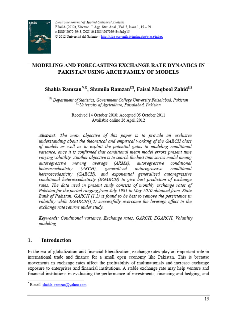 Exchange Rate Forecasting in Pakistan | PDF | Autoregressive Model ...