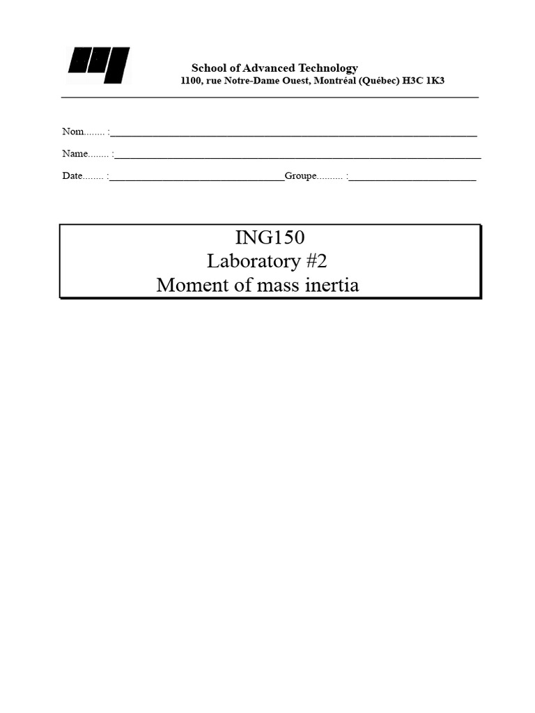 Mass Moment of Inertia Lab Guide | PDF | Rotation Around A Fixed Axis ...