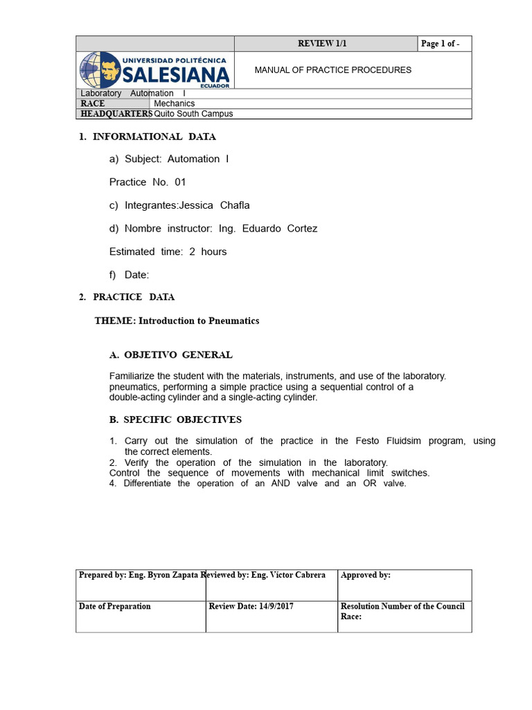LABORATORY 1 - Introduction Jessica Chafla | PDF | Piston | Automation