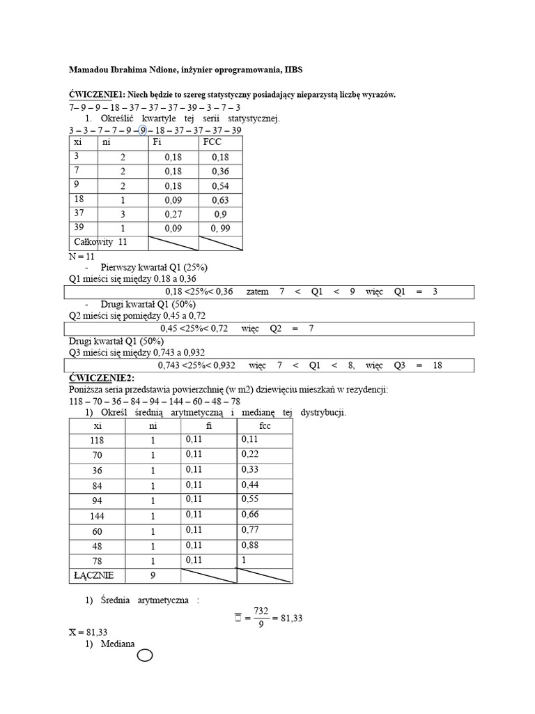 ĆWICZENIE 2 statystyka korekta | PDF
