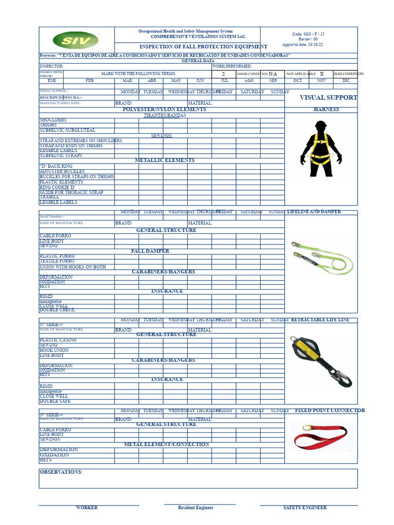 Fall Protection Equipment Inspection - Pre-Use Checklist | PDF