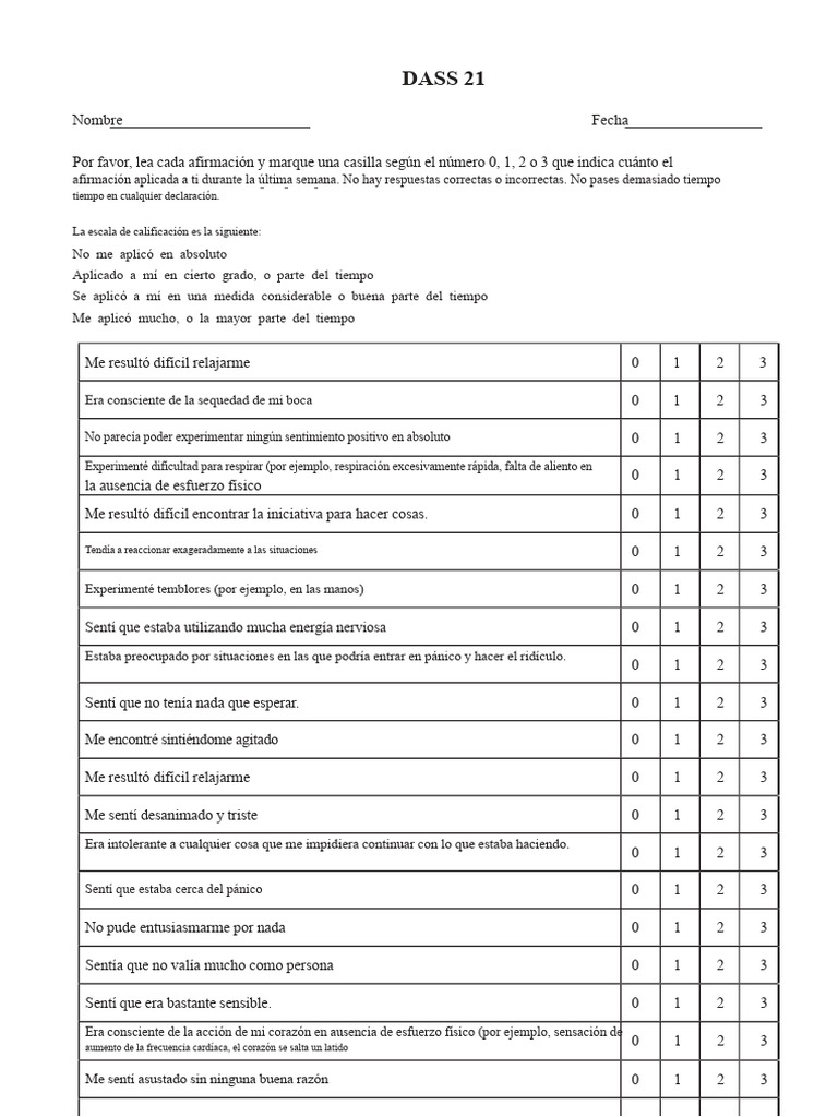 Evaluación DASS 21: Estrés, Ansiedad y Depresión | PDF | Ansiedad ...