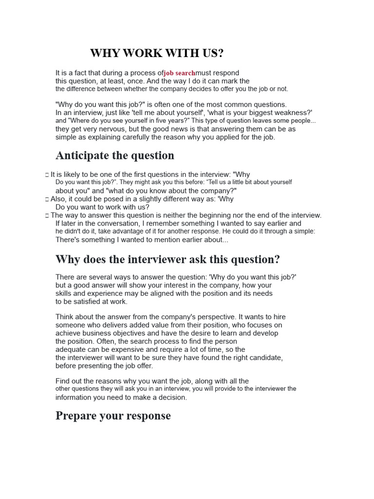 Answer The Question: Why Work With Us? | PDF | Knowledge | Experience