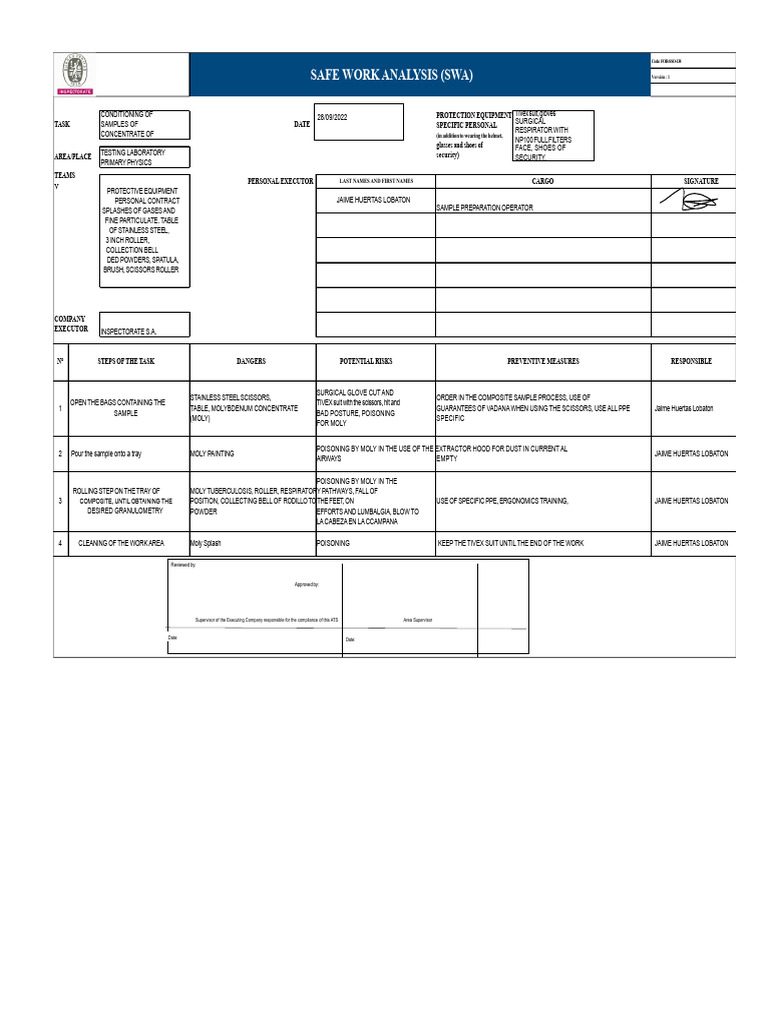 Safe Work Analysis for PPE Use | PDF | Personal Protective Equipment ...