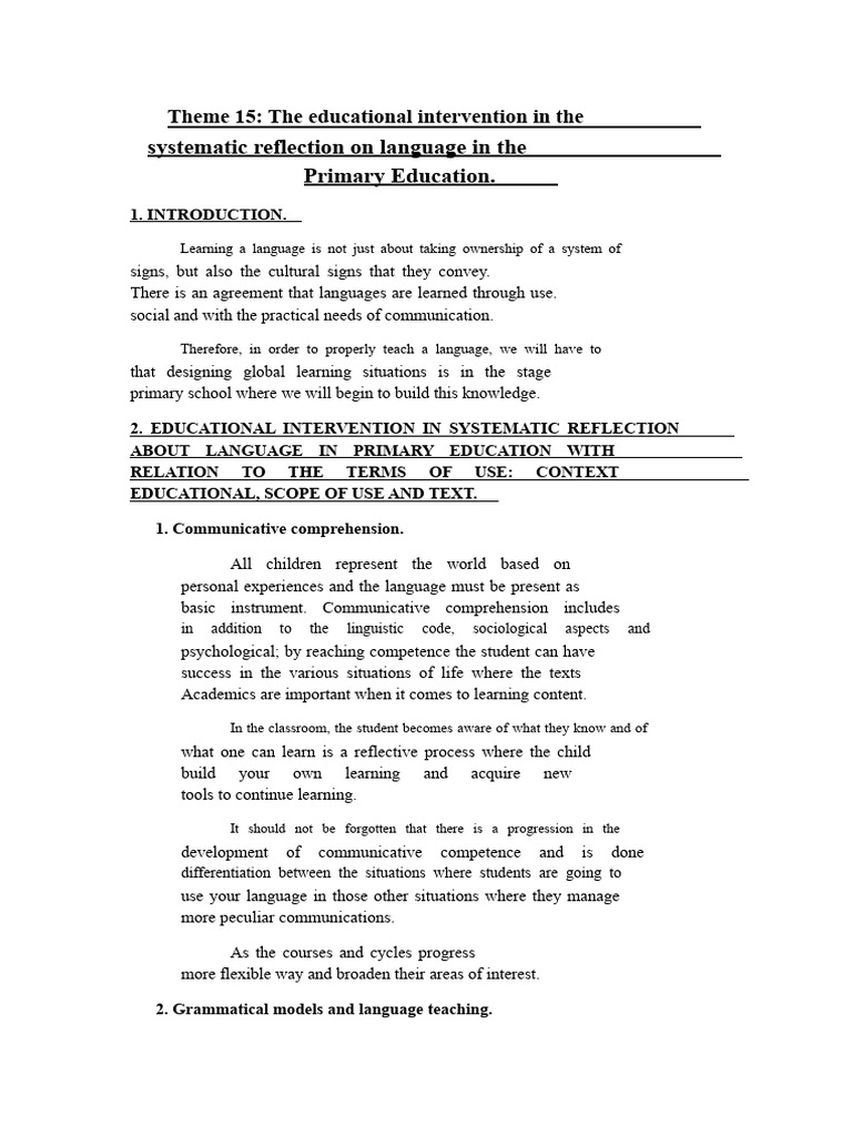 Topic 15 The Educational Intervention in Systematic Reflection On ...