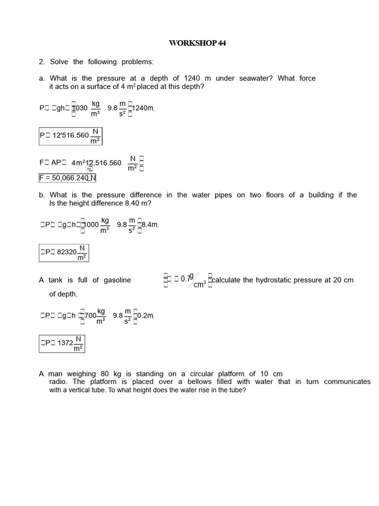 Hydrostatic Pressure Calculations | PDF | Pressure | Density