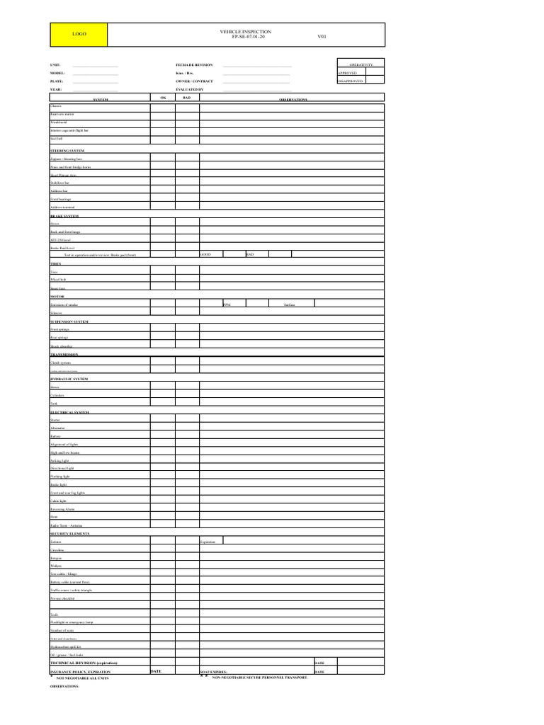 Vehicle Inspection Checklist Template | PDF | Steering | Vehicles
