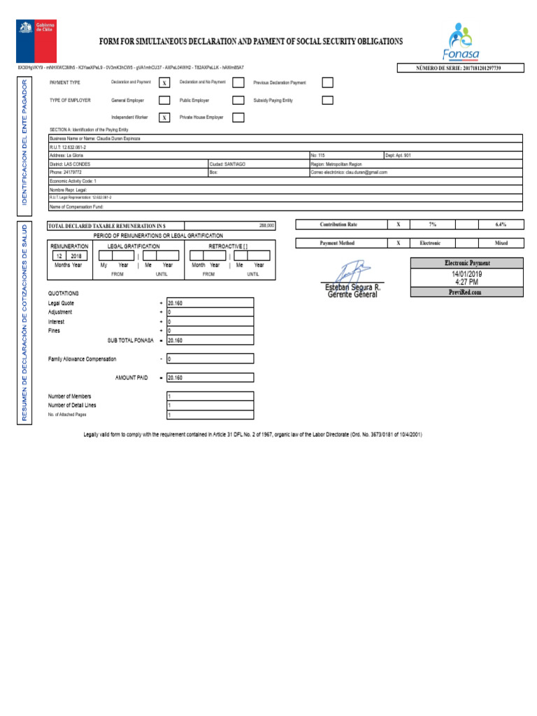 Social Security Payment Declaration Form | PDF | Employment | Employee ...