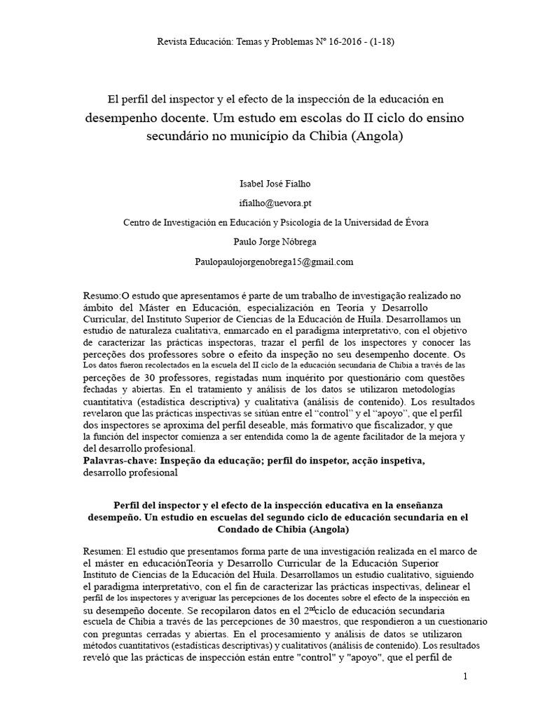 Efecto de la Inspección Educativa en Angola | PDF | Maestros | Enseñando