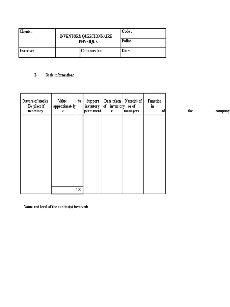 Physical Inventory Assessment Questionnaire | PDF | Inventory | Business