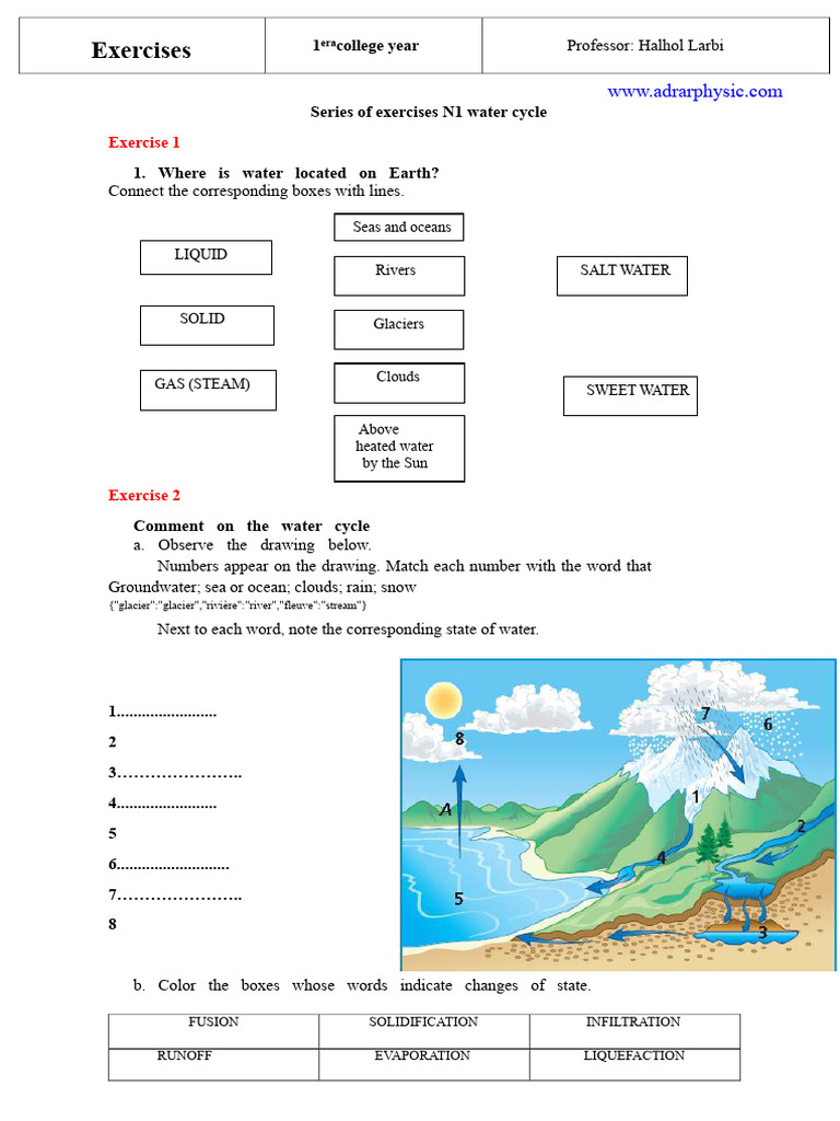 Water Cycle Exercises for Students | PDF | Water | Water Cycle