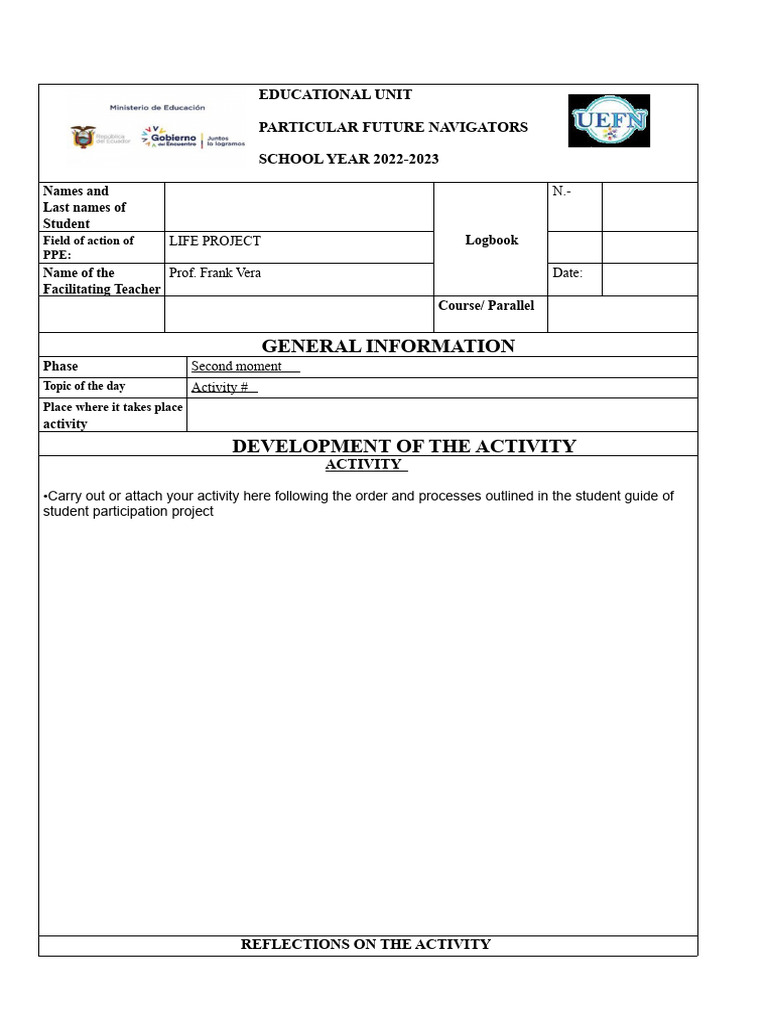 Student Logbook for Life Project 2022-2023 | PDF