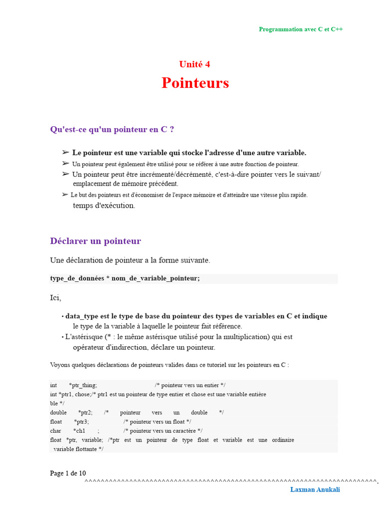 Comprendre les pointeurs en C et C++ | PDF | Pointeur (programmation ...
