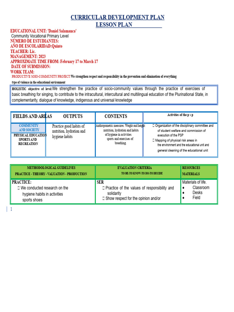 Vocational Primary Education Lesson Plan | PDF