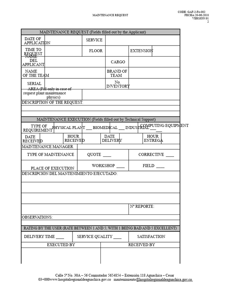 Maintenance Request Form Template | PDF | Computing
