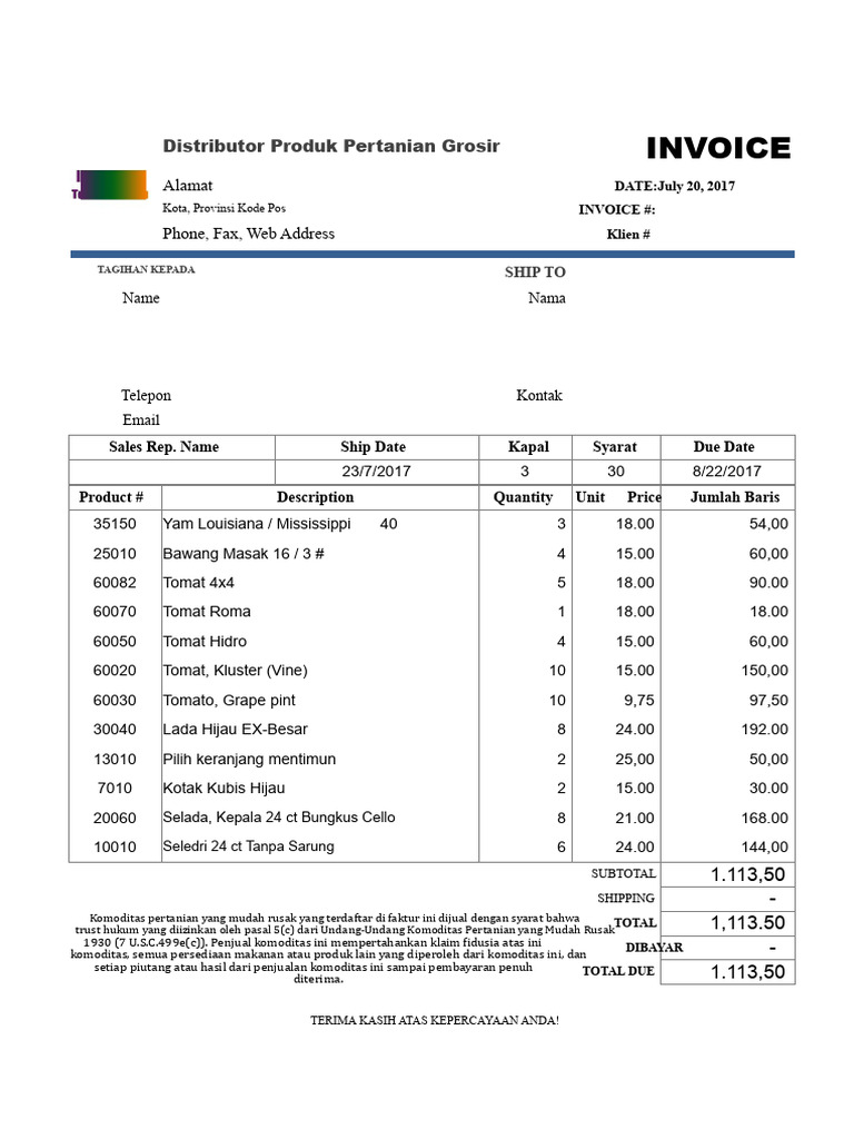 Invoice Distributor Produk Pertanian | PDF