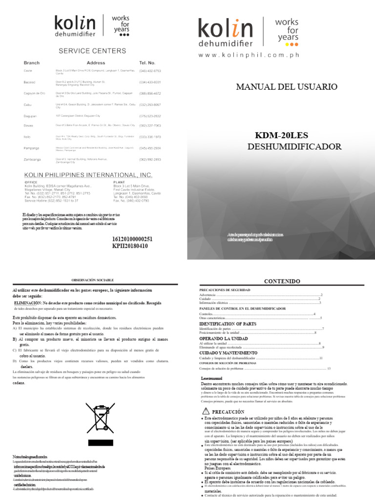 Kdm-20les-Manual Del Usuario | PDF | Residuos | Electrodoméstico