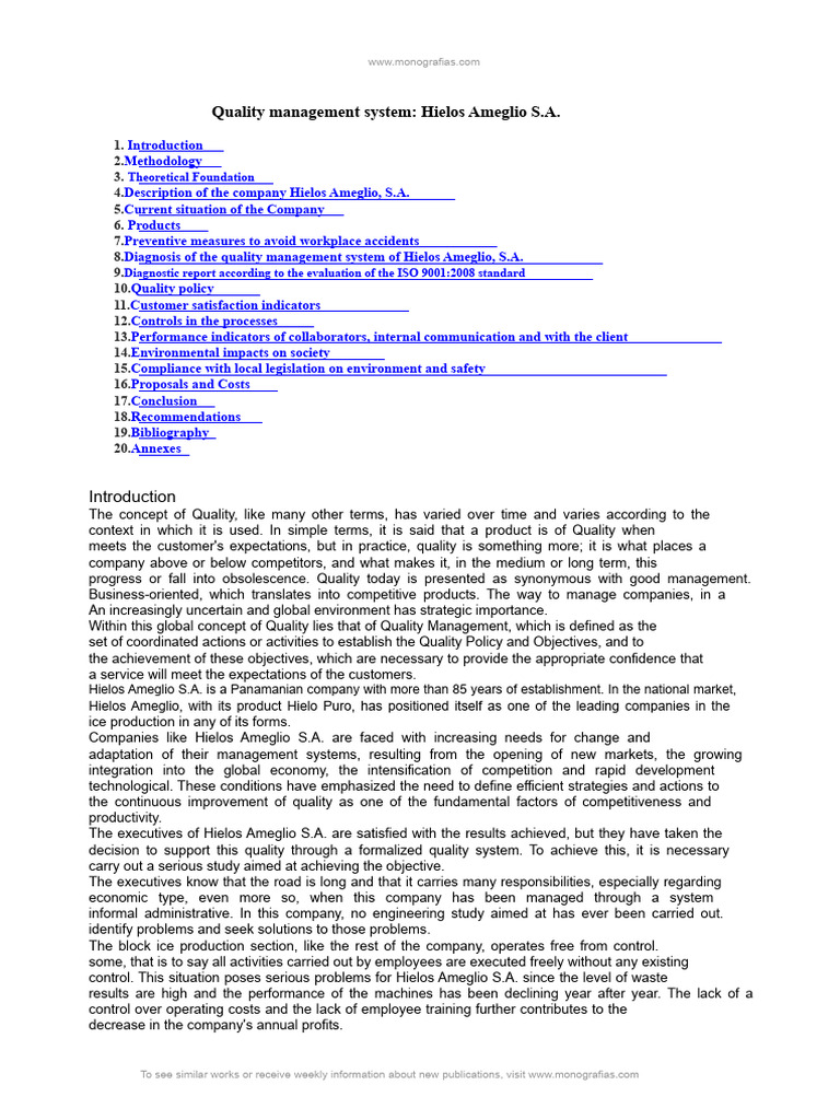 Quality Management at Hielos Ameglio S.A. | PDF | Quality Management ...