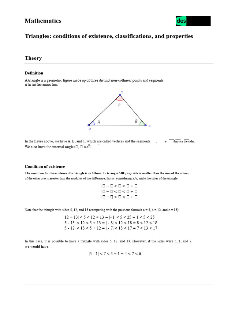 Triangle Existence Conditions and Types | PDF | Triangle | Euclidean ...