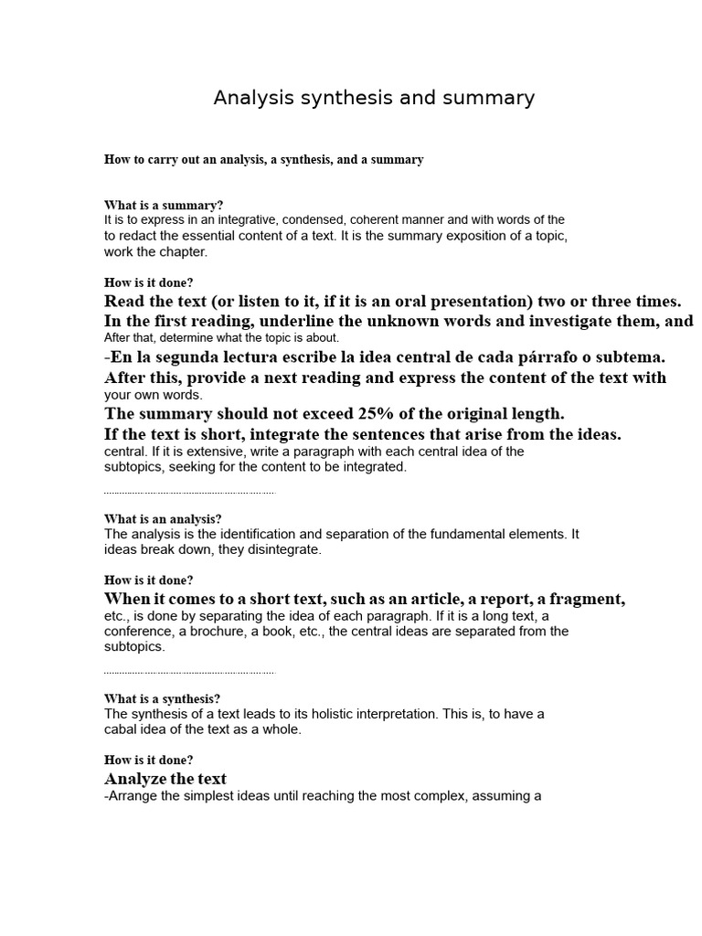 Analysis, Synthesis, and Summary | PDF