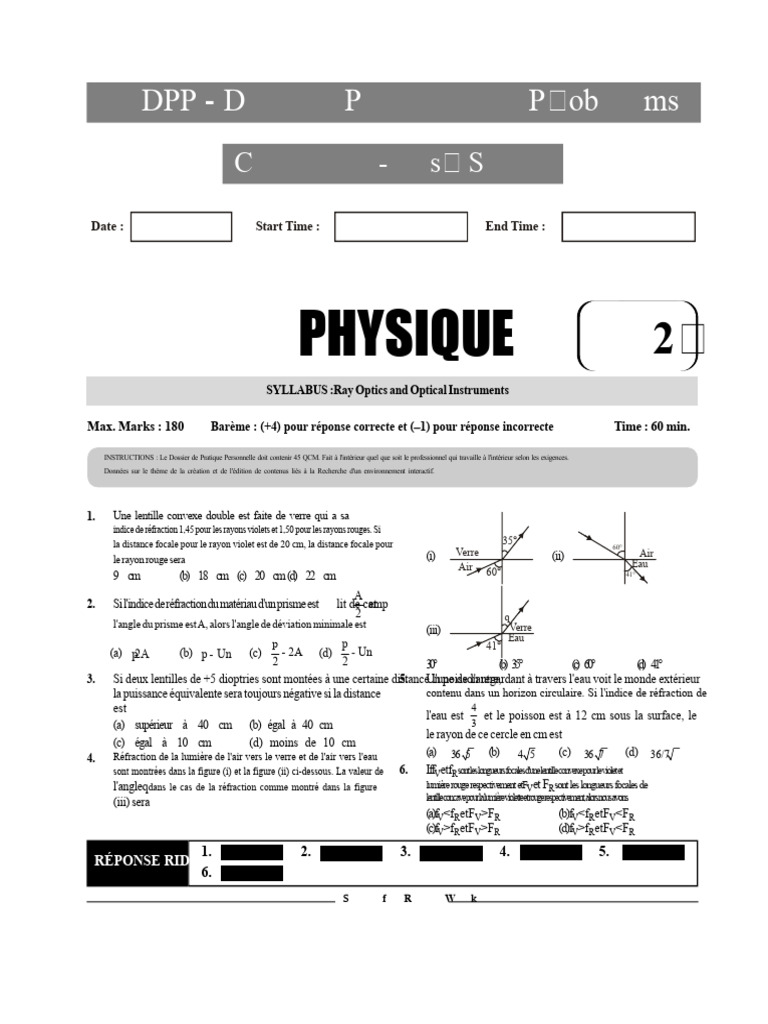 Syllabus de Physique : Optique et Instruments | PDF | Réfraction ...