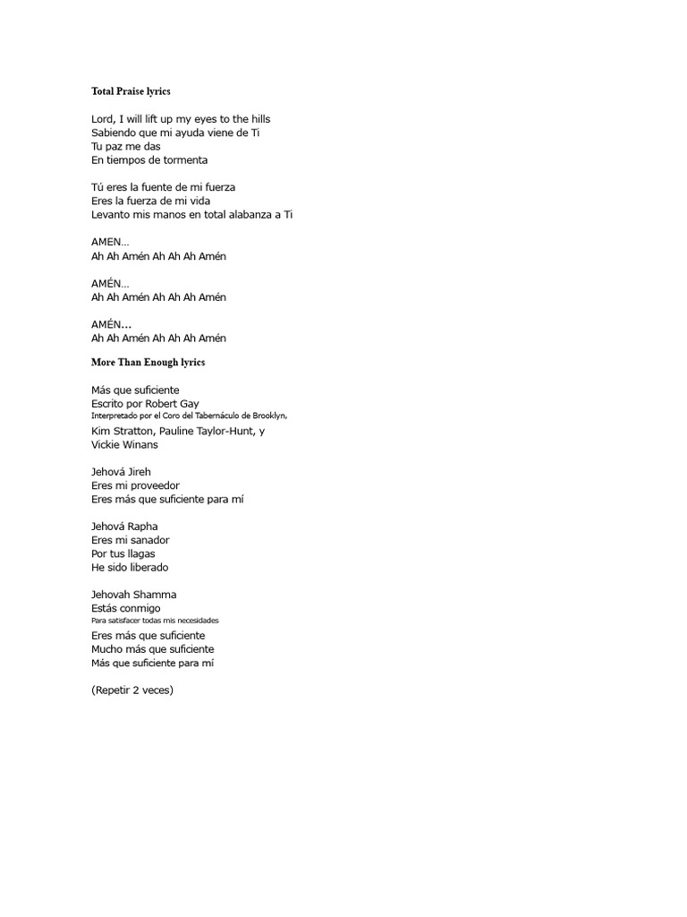 Letras de Total Praise Del Coro de Brooklyn | PDF