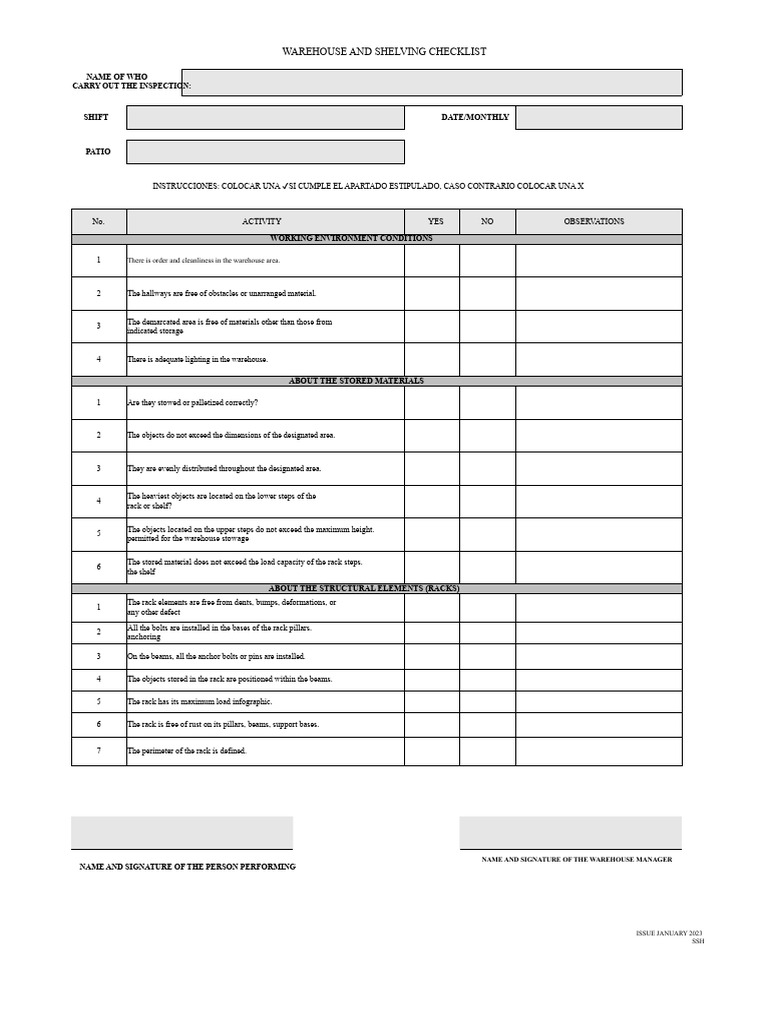 Warehouse Shelving Inspection Checklist | PDF | Warehouse